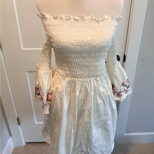 Ted Baker White and Blue Smocked Dress